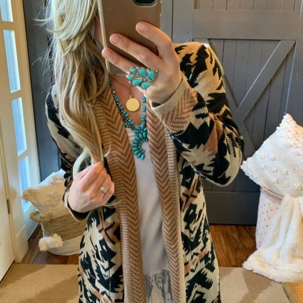 New Montana Western Long Cardigan Sweater Top / Tribal Native Aztec Yellowstone - Picture 1 of 8